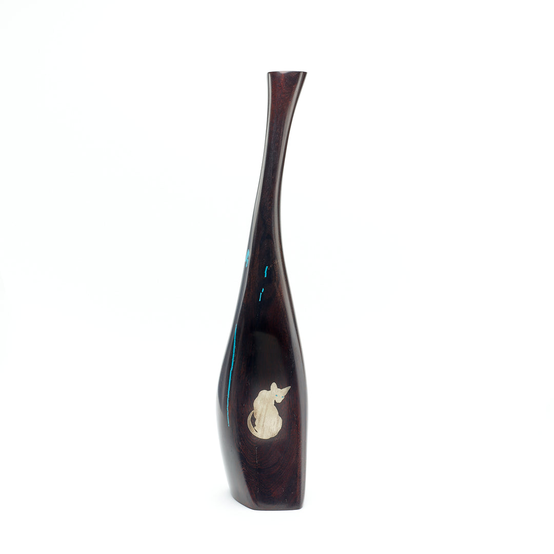 Silver Cat Ironwood Vase
