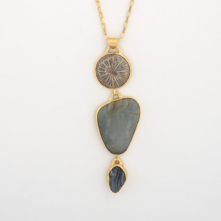 Fossilized Coral, Tigers Eye & Druzy Necklace