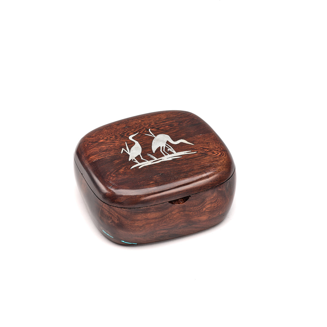 Ironwood Box with Silver Cranes