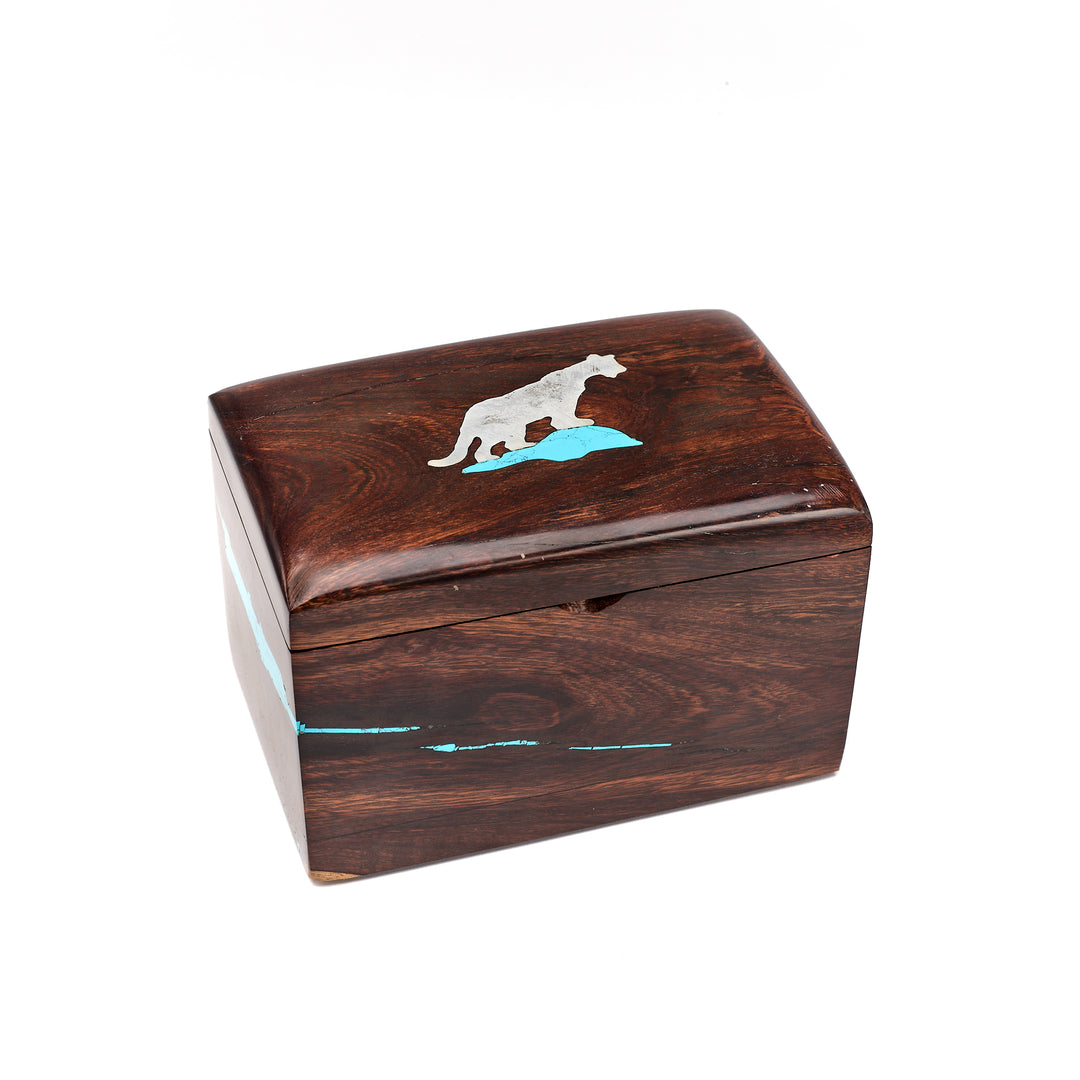 Ironwood Box with Silver Cougar & Turquoise Perch