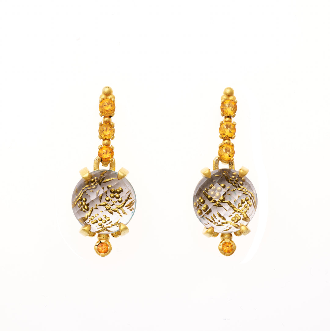 Citrine & Quartz Cherry Blossom Motif Earrings