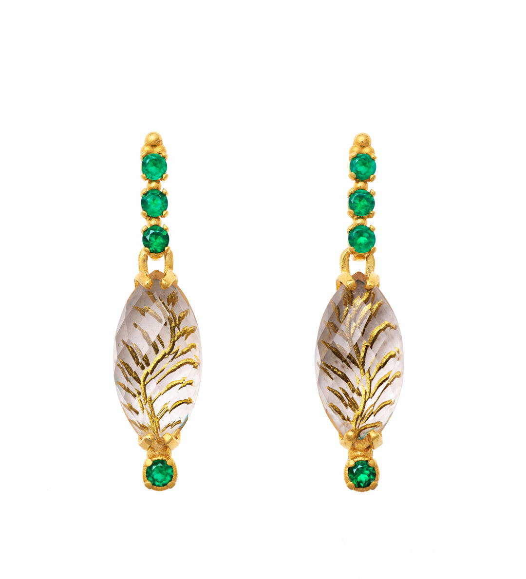 Green Agate & Quartz Leaves Motif Earrings