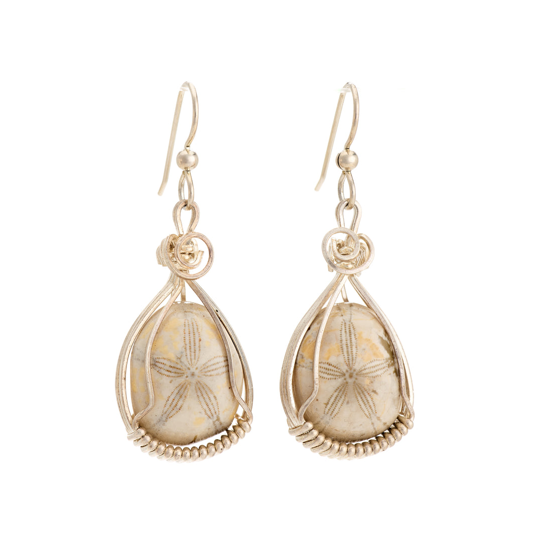Fossil Sea Urchin Earrings with Silver Wrap