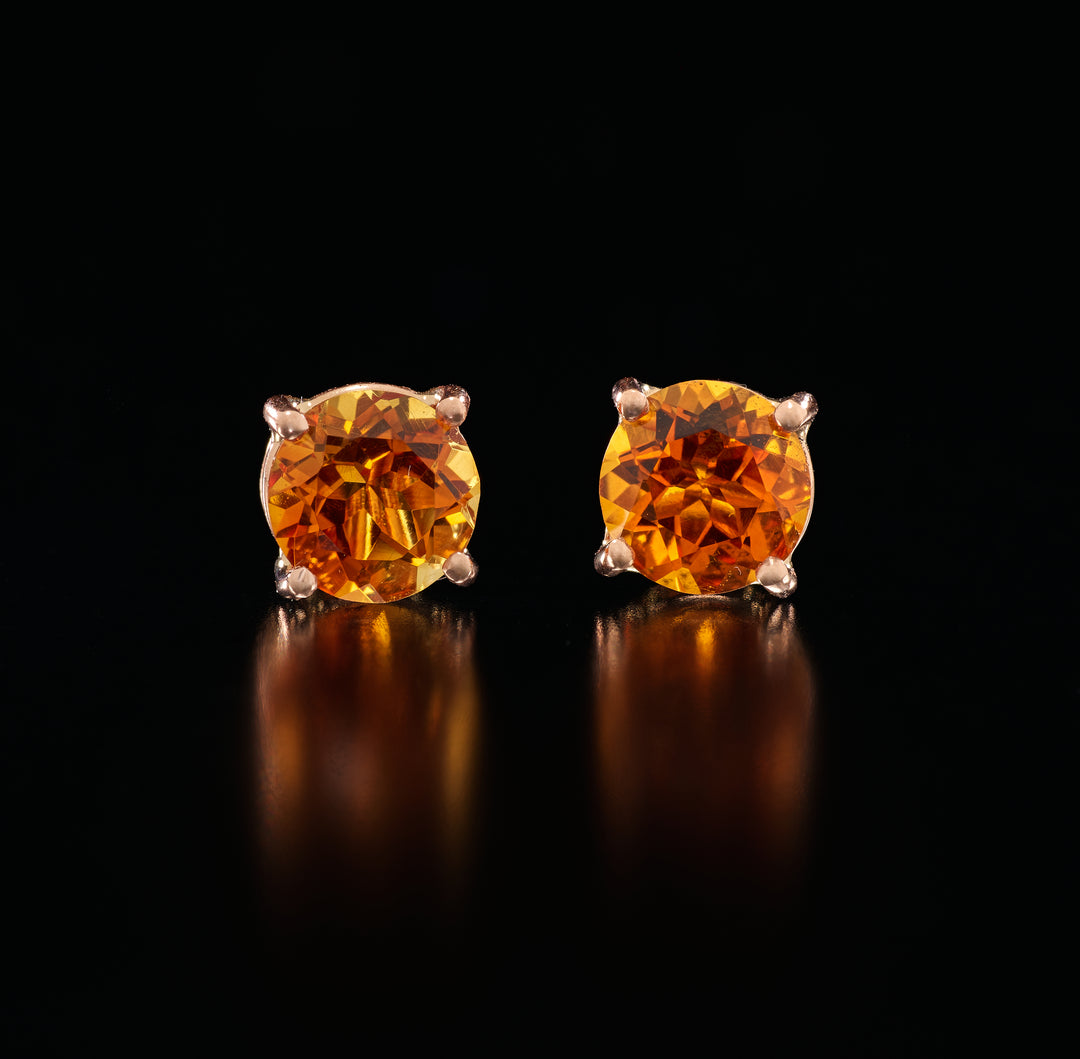 Deep Orange Citrine Studs in 18k Gold