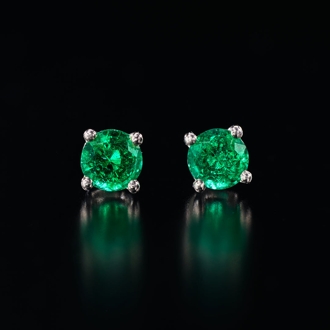 Emerald Studs in 18k White Gold