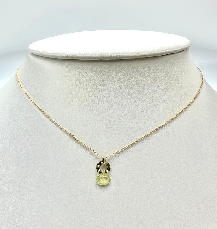 Lemon Cubic Zirconia on Olive Cord Necklace