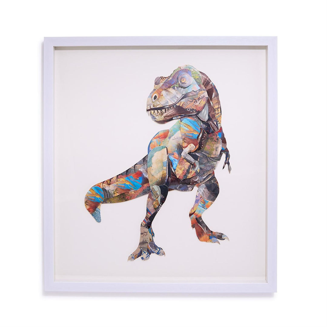 T. rex Paper Collage Framed Wall Art