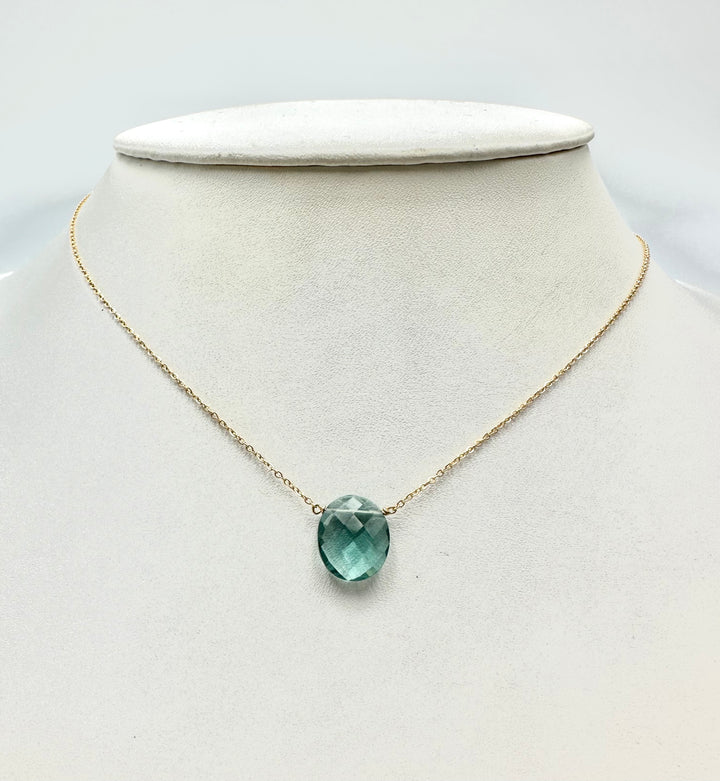 Aqua Quartz Oval Drop Necklace