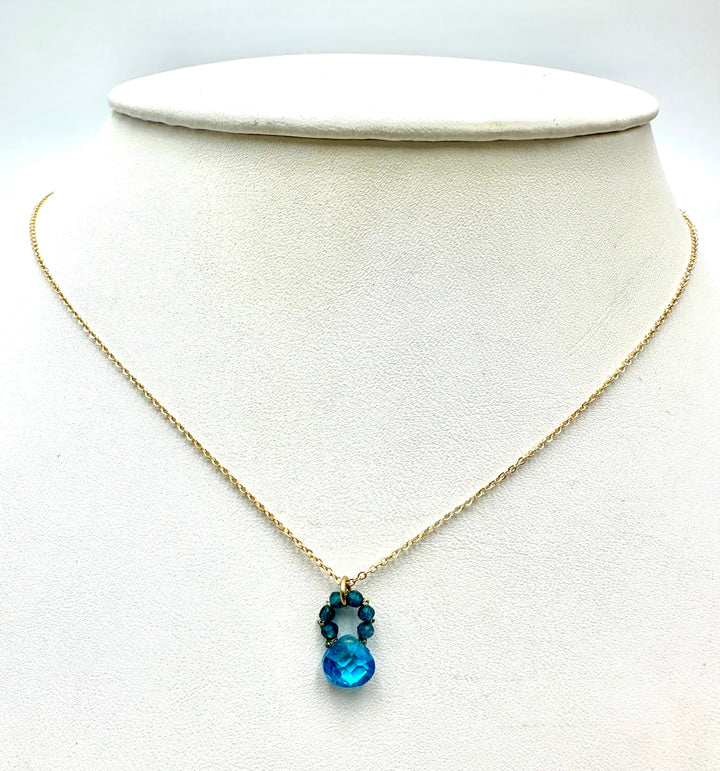 London Blue Beads & Blue Zircon Drop Necklace