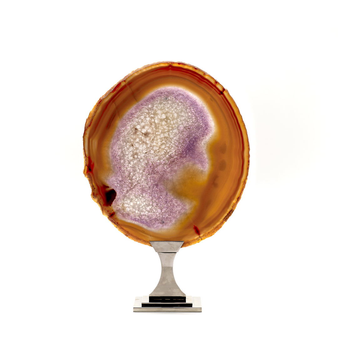 Agate and Amethyst Slice on Stand