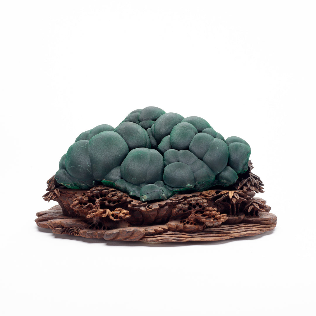 Velvety Malachite on Carved Wooden Base