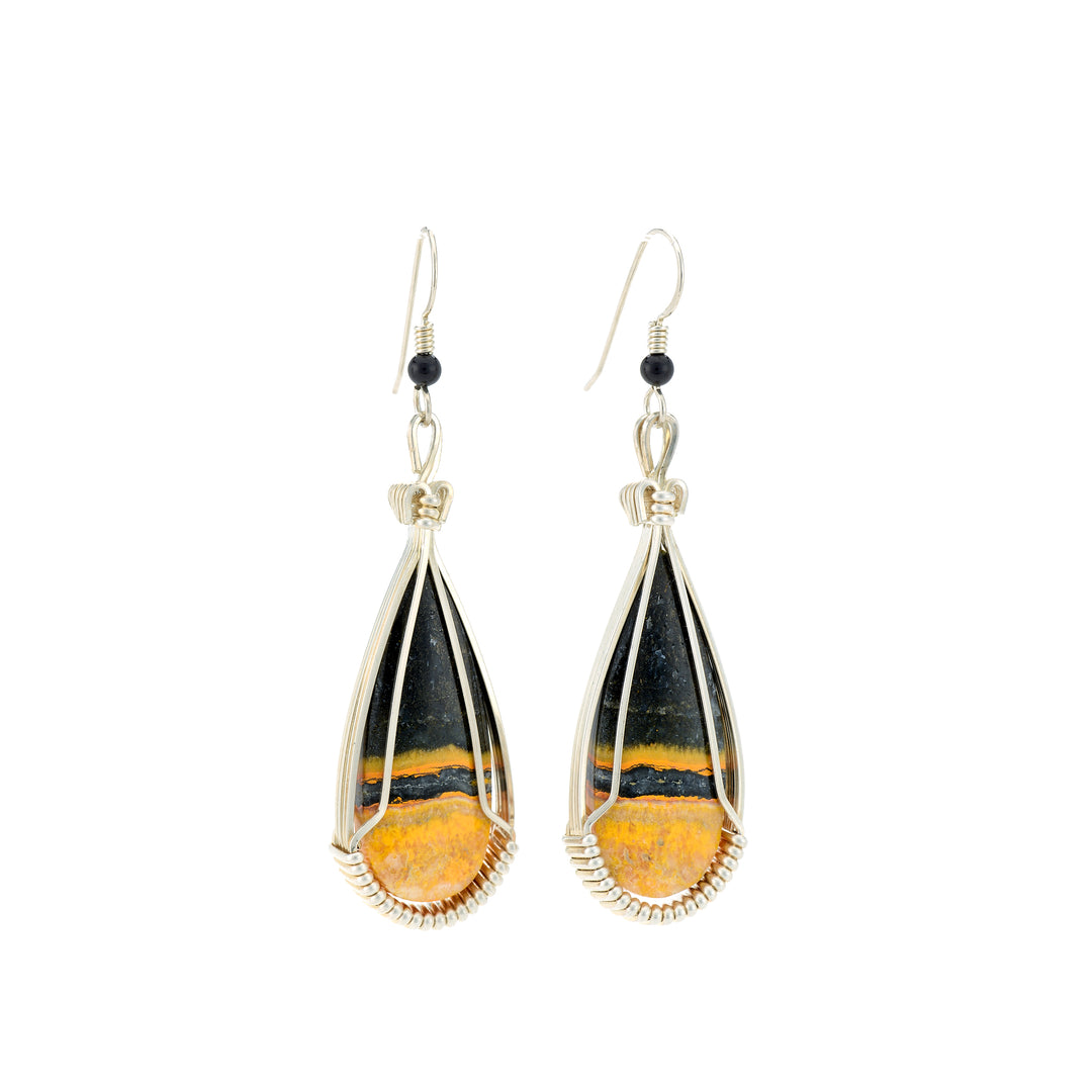 Bumblebee Jasper Sterling Silver Wire-Wrap Earrings