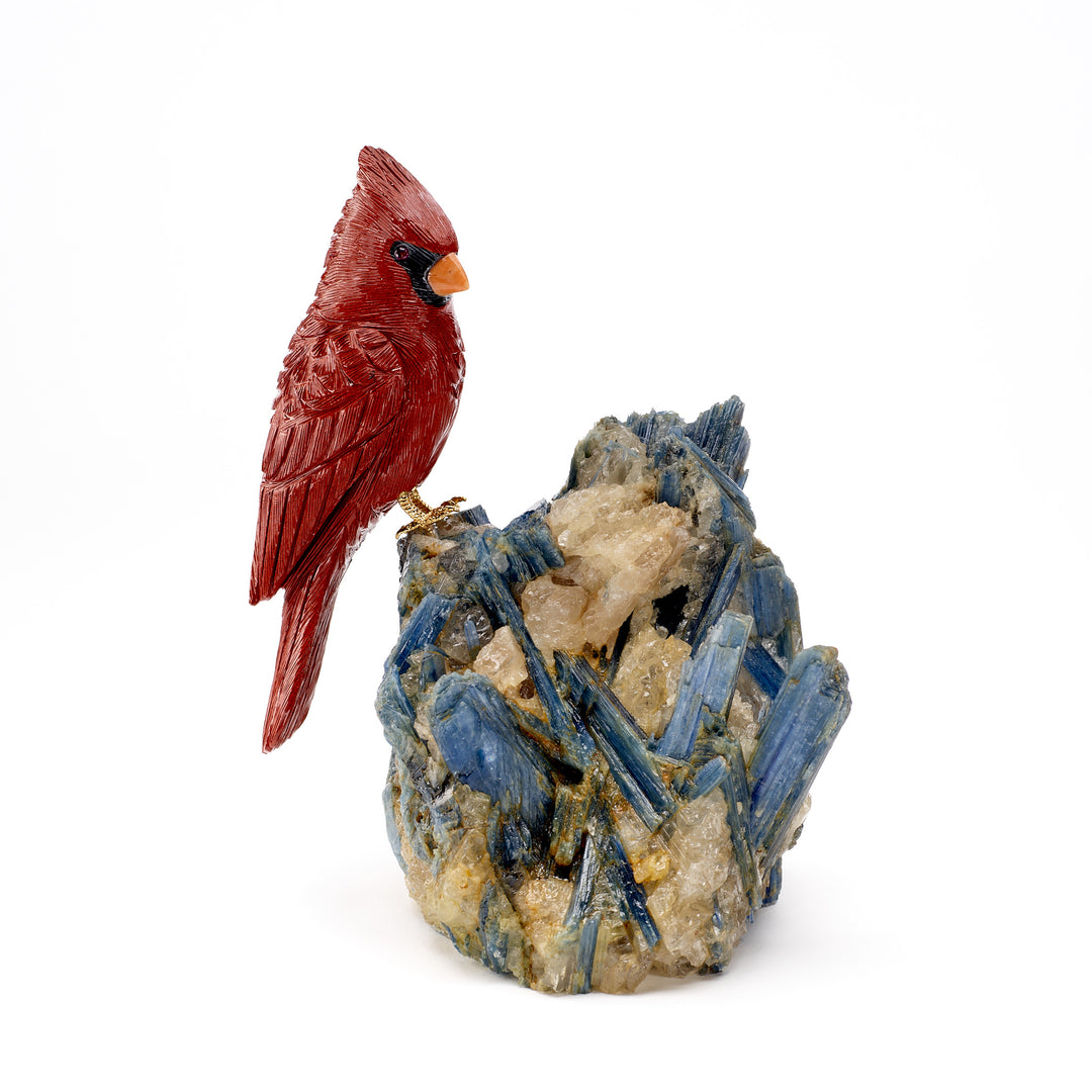 Cardinal on Kyanite Gemstone Carving