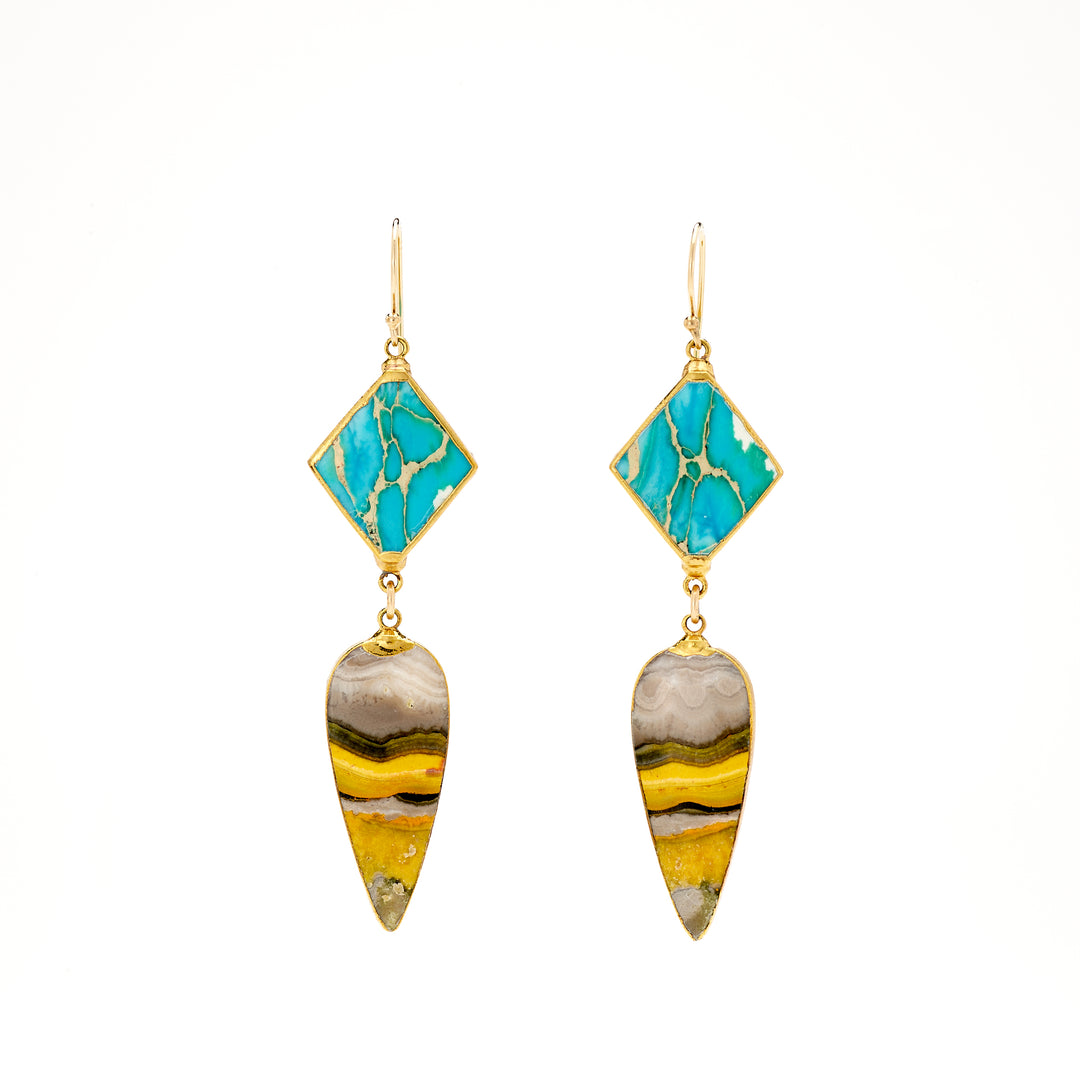 Bumblebee Jasper & Blue Stone Earrings