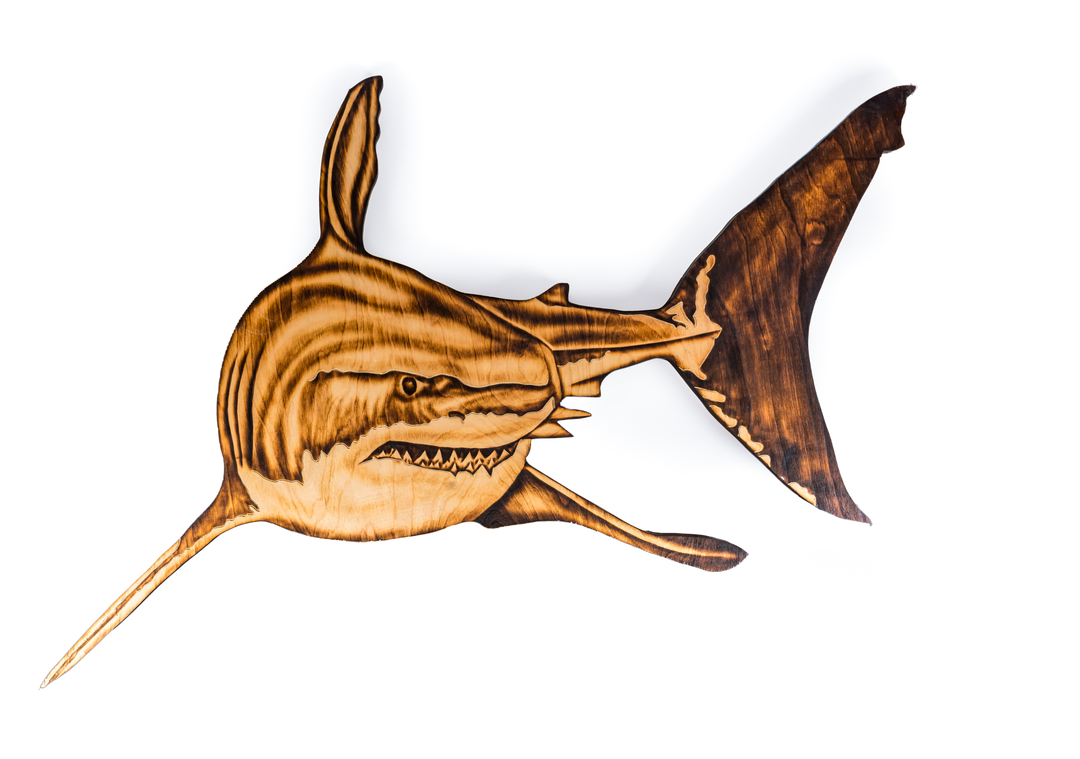 Great White Burnt Wood Wall Art