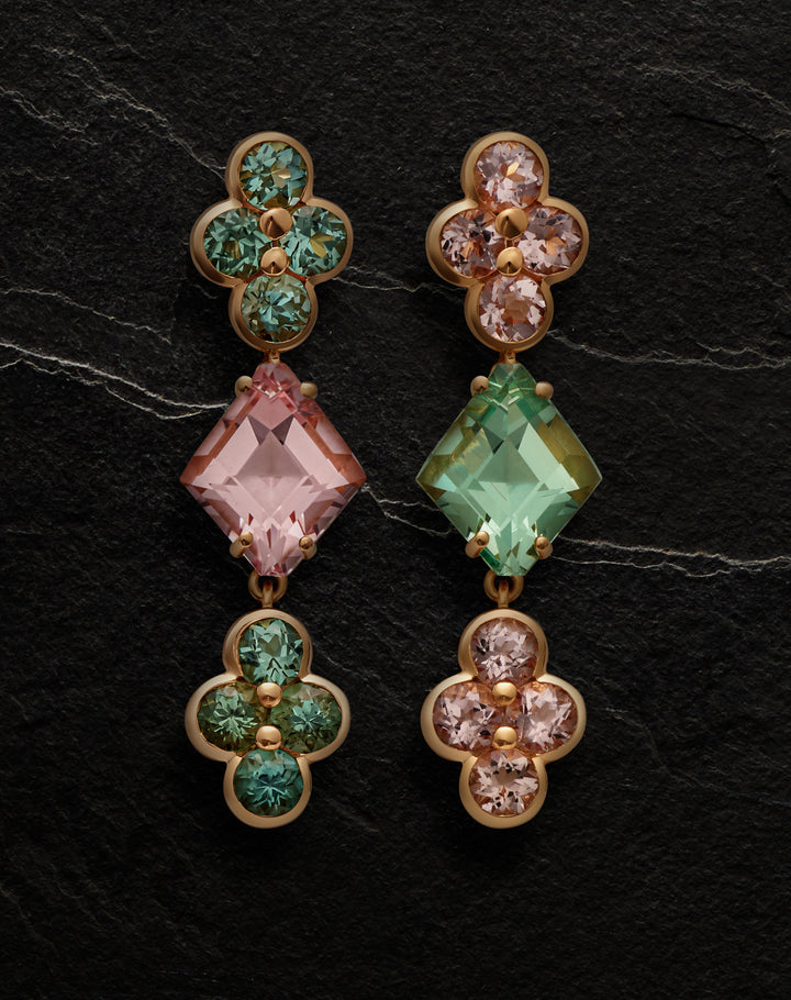 Quatrefoil Morganite & Aquamarine Earrings