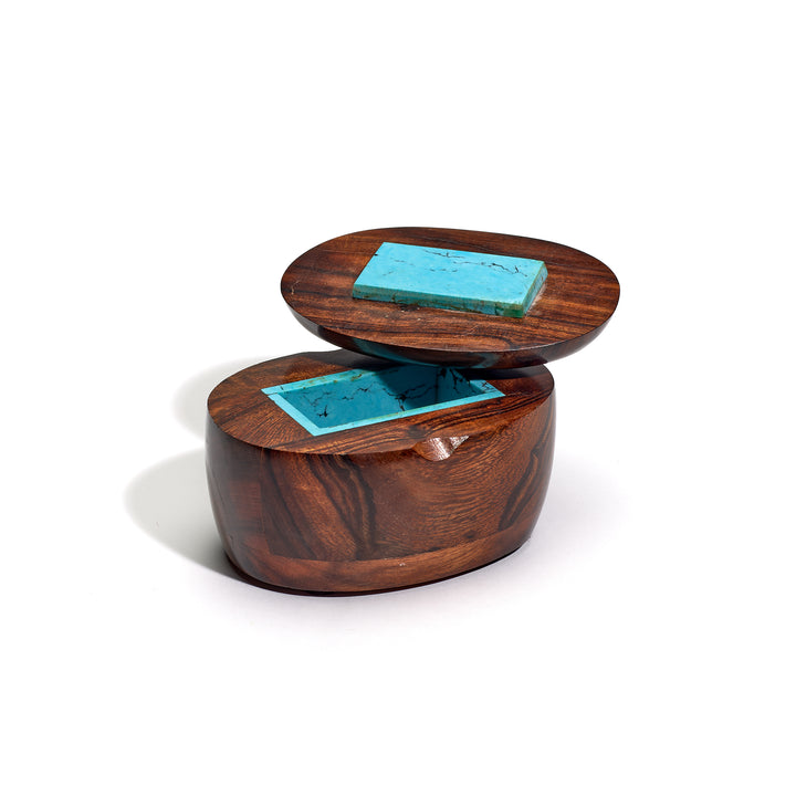 Ironwood Box with Turquoise Interior and Cabochon Lid