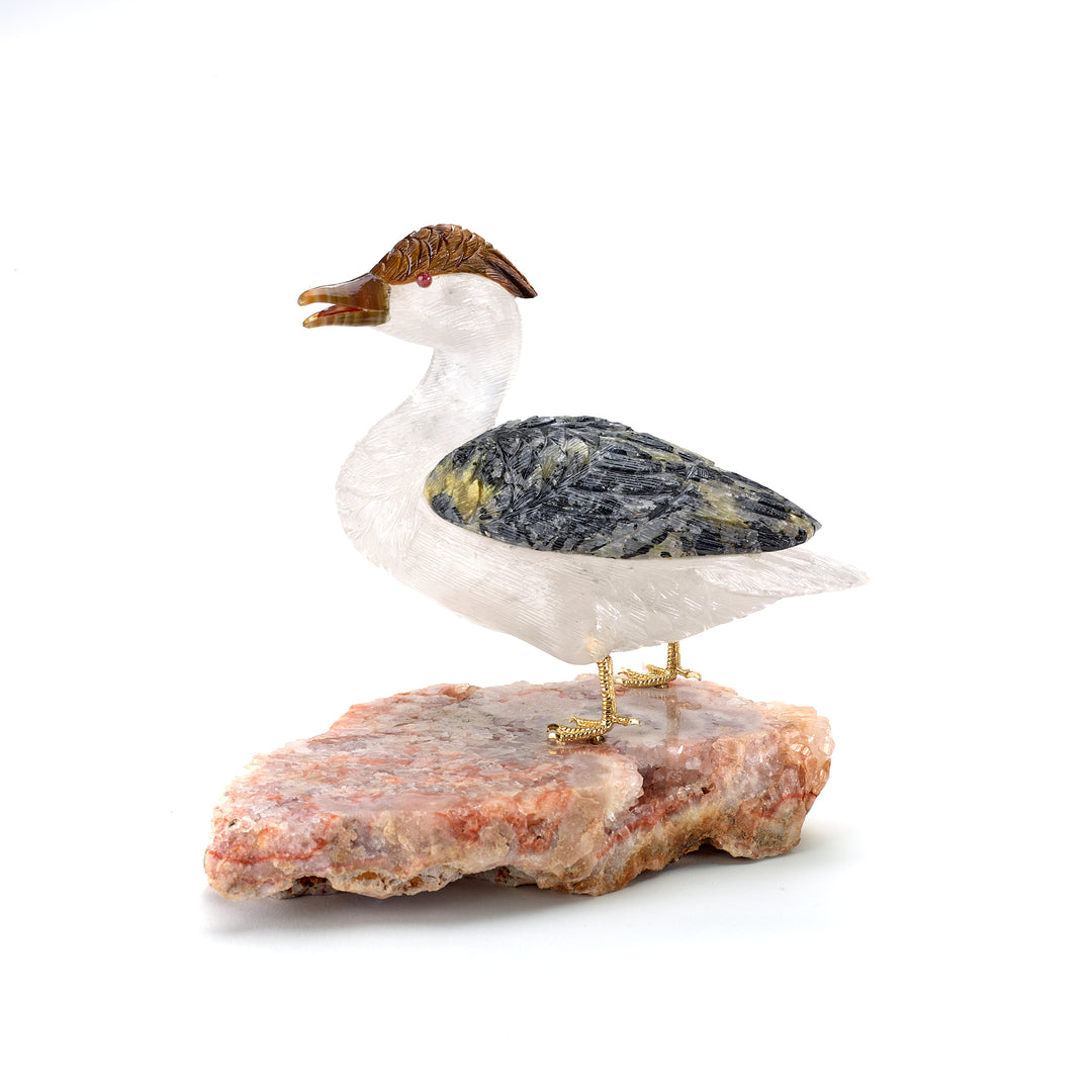 Quartz Duck Carving on Quartz and Agate Base