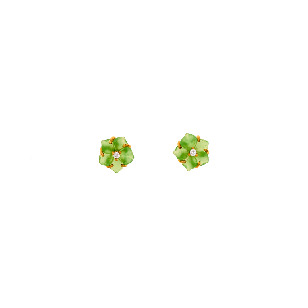 Green Flower Post Earrings