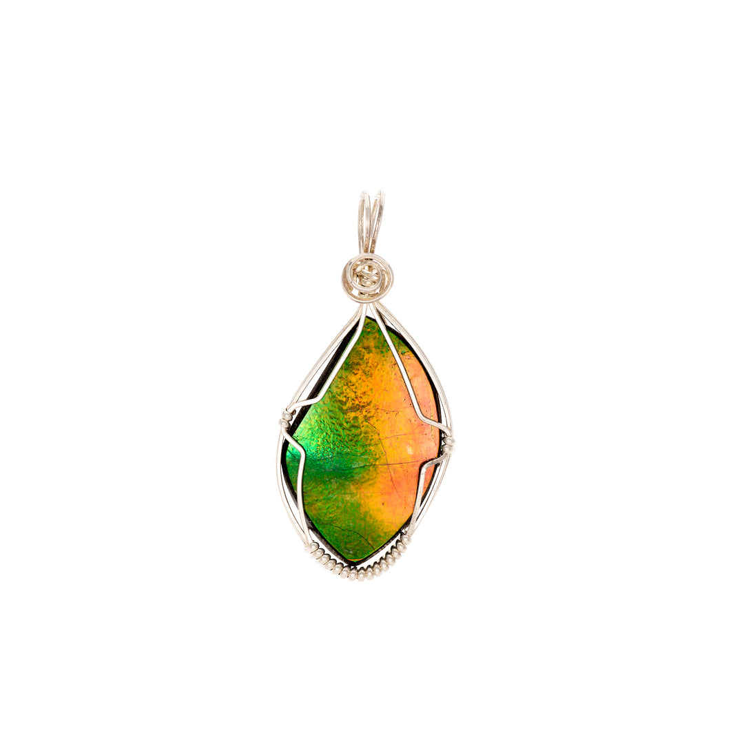 Rare Ammolite Sterling Silver Wire Handmade Pendant