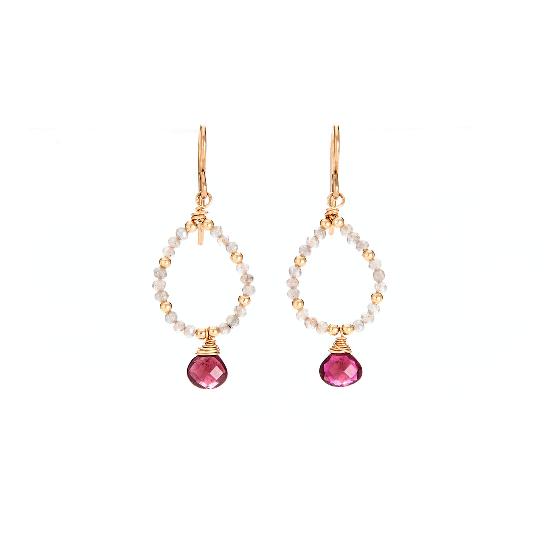 Labradorite Beaded with Garnet Drop Earrings