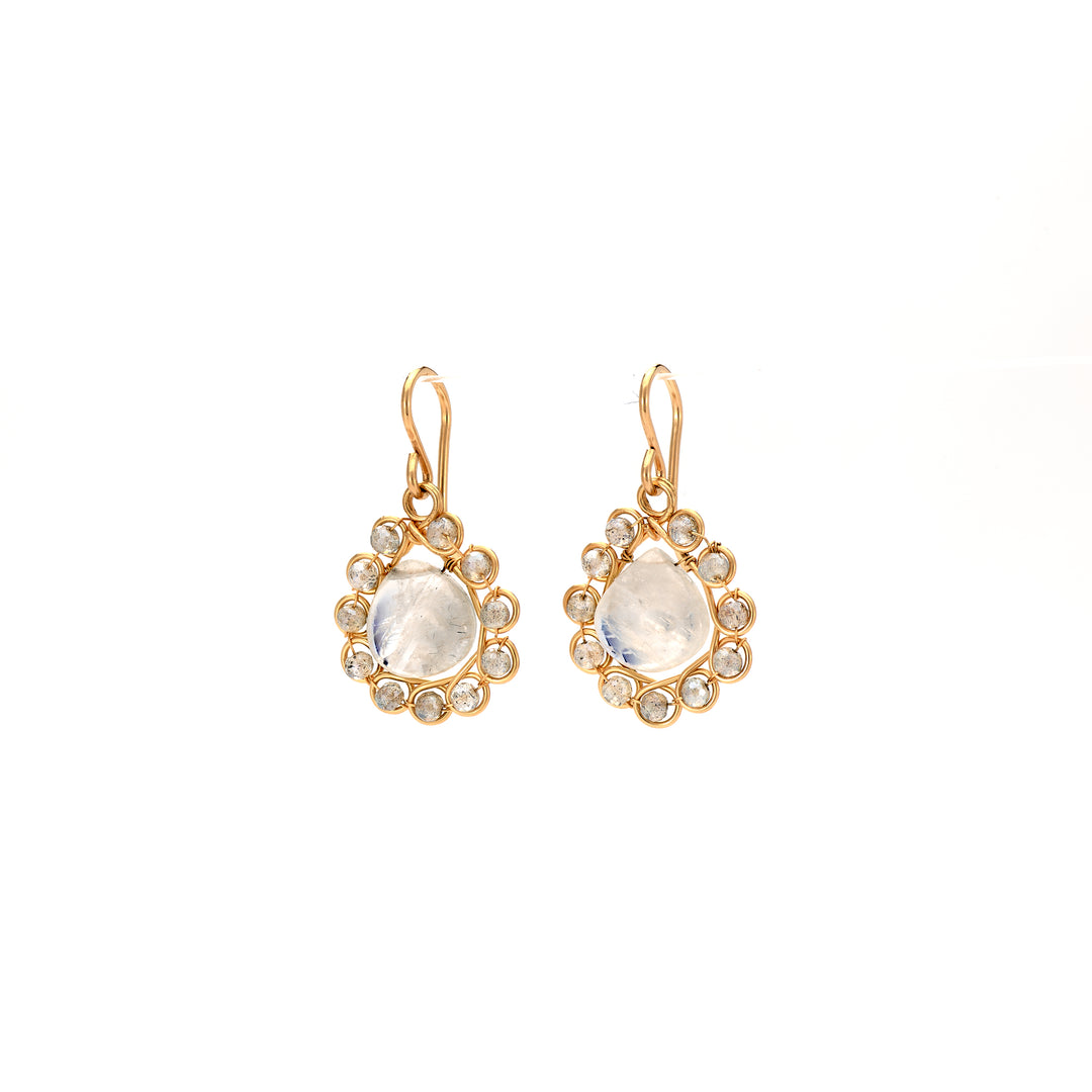 Labradorite Filigree with Rainbow Moonstone Drop Earrings