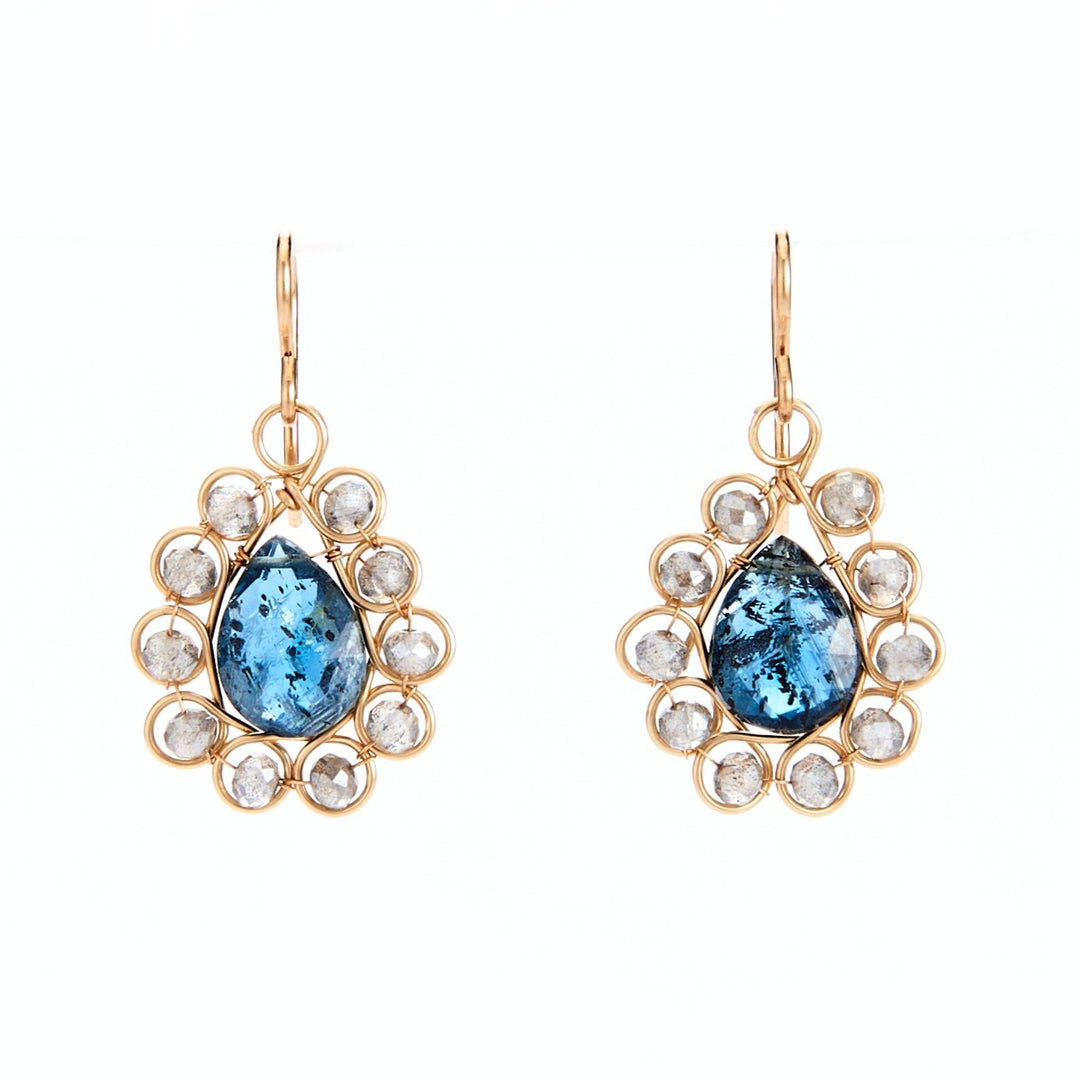 Labradorite Filigree with Kyanite Drop Earrings