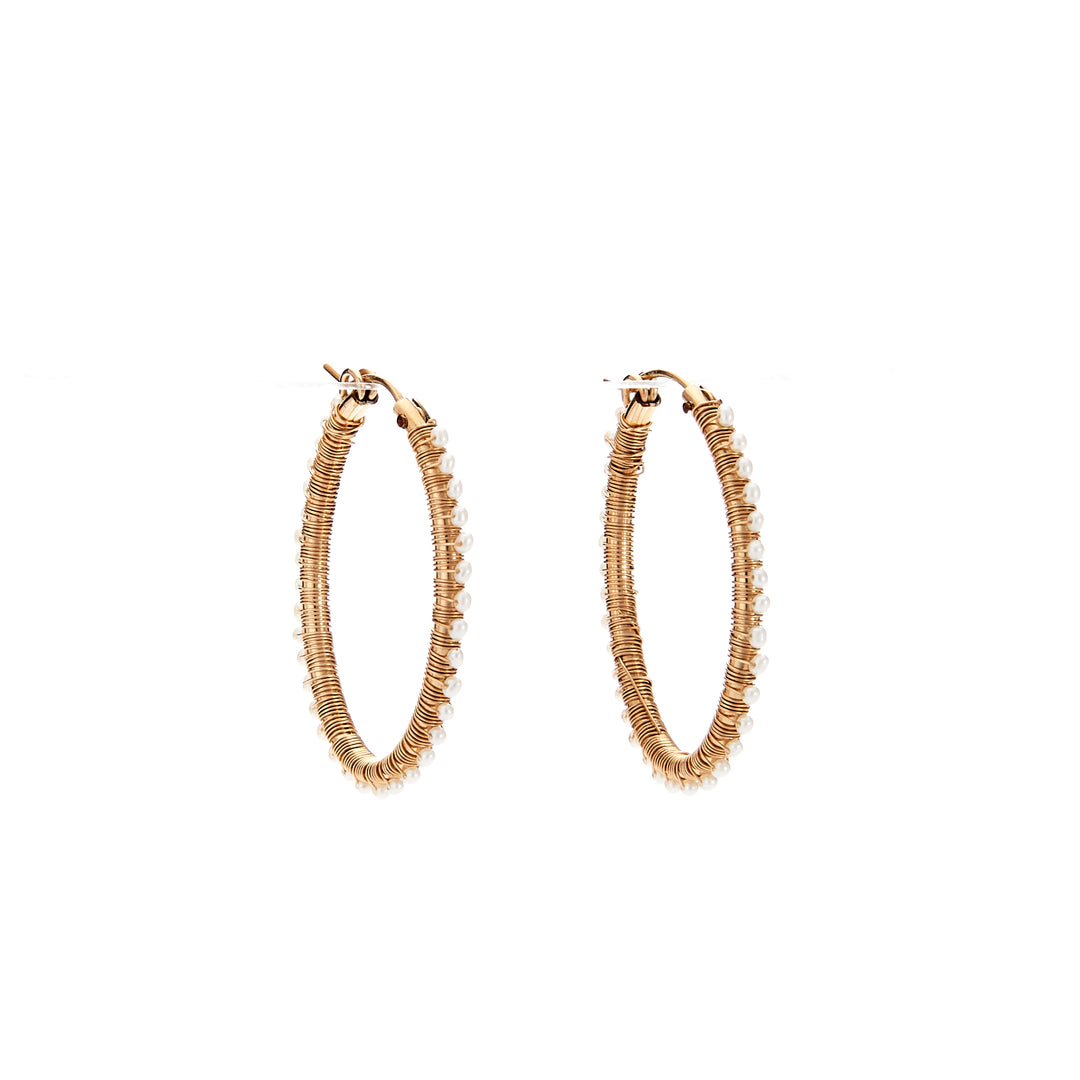 Oval Beaded Pearl Hoop Earrings