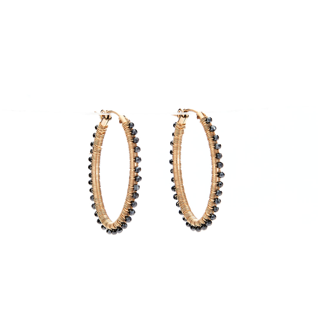 Black Garnet Oval Hoop Earrings