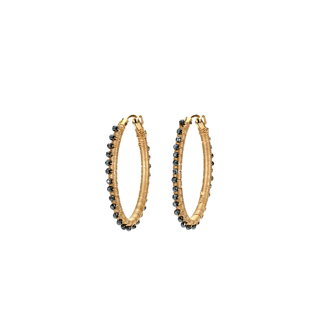 Black Garnet Oval Hoop Earrings