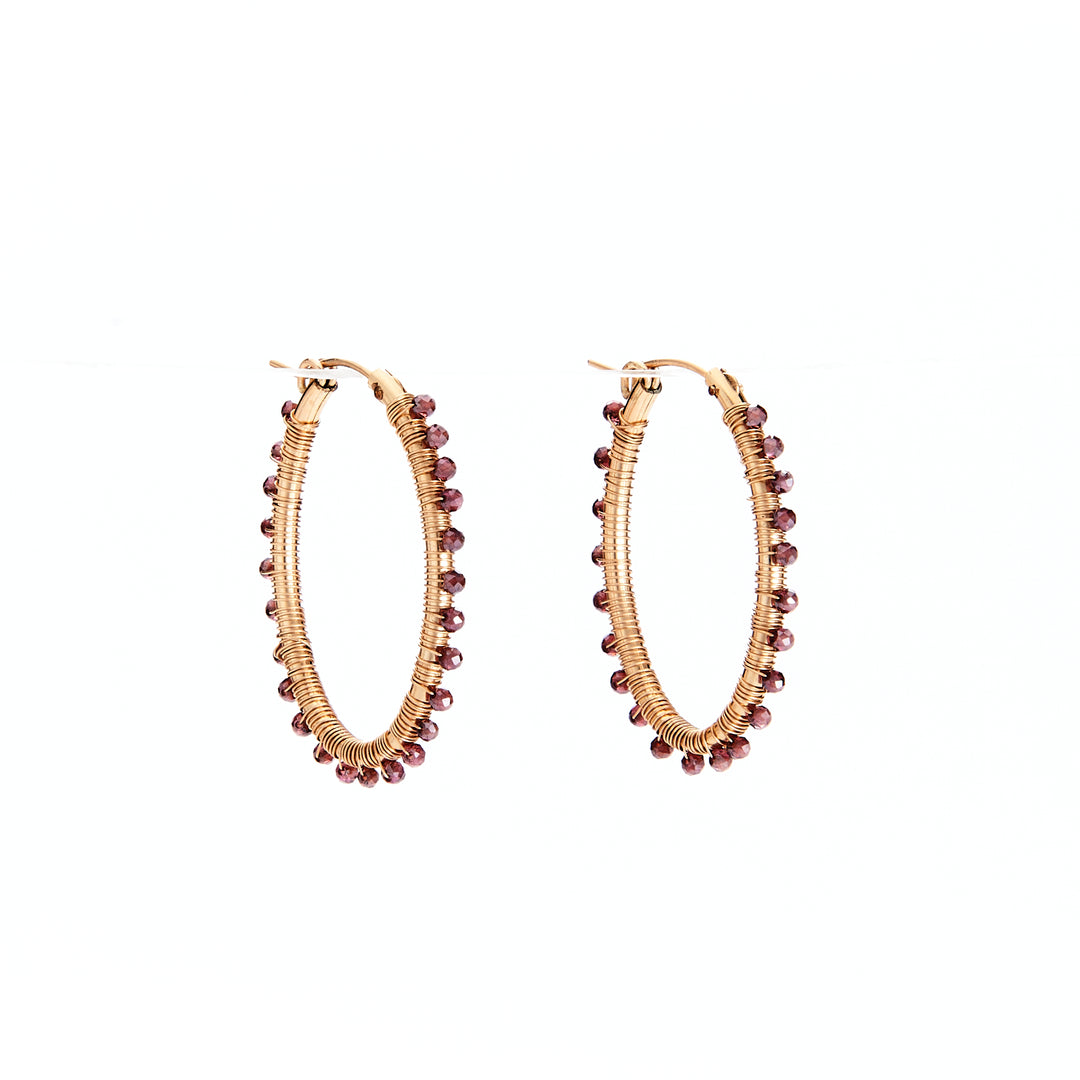 Garnet Beaded Oval Hoop