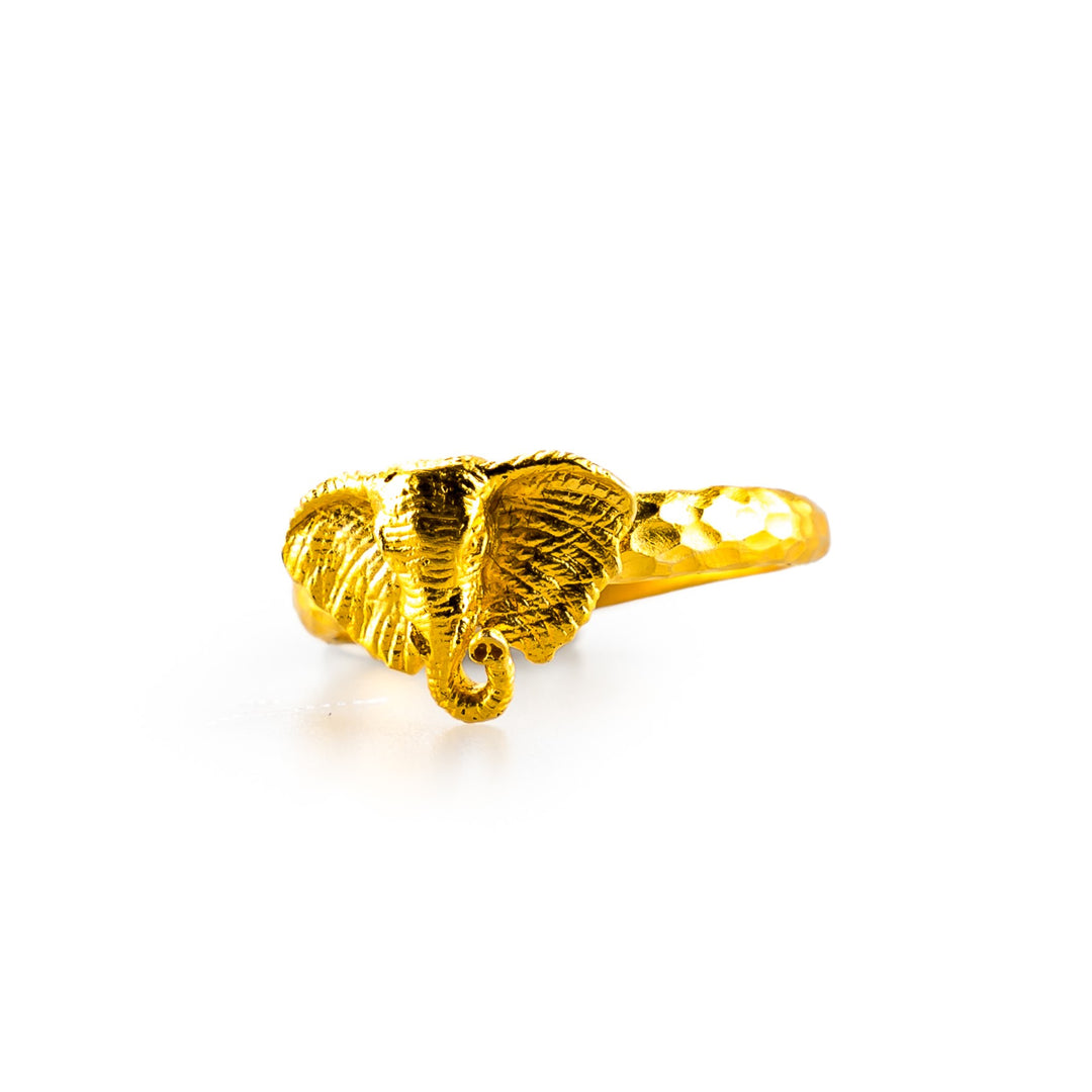 Elephant Hammered Gold Ring