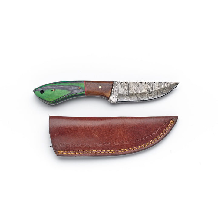 Damascus Knife with Hand-Worked Leather Sheath