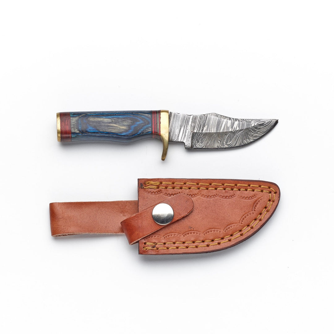 Damascus Knife With Blue Handle