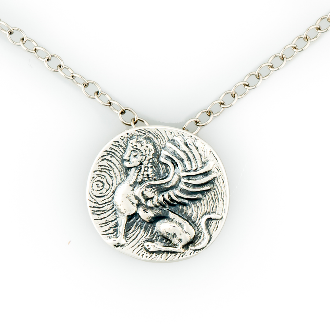 Sphinx Coin Antique Silver Pendant
