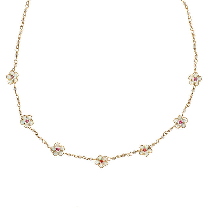 Labradorite Beaded Chain Necklace with Moisenite Flowers