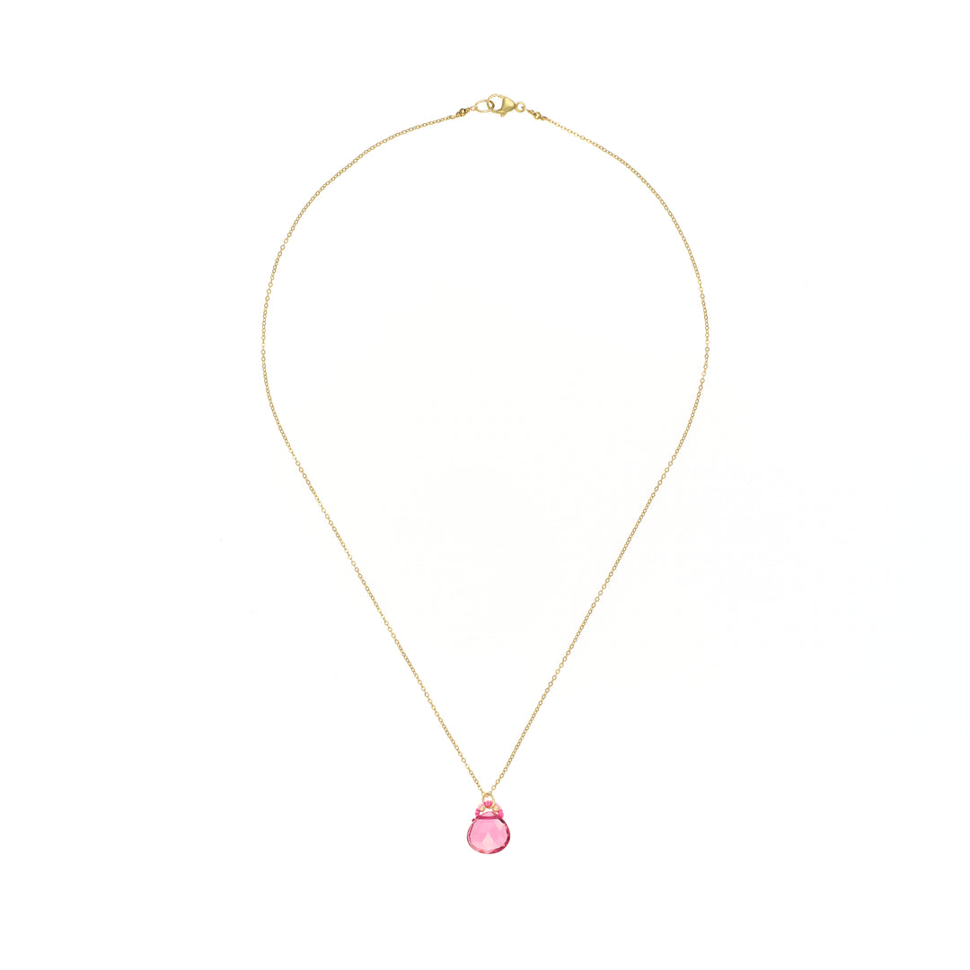 Pink Quartz with Silk Cord Bail Necklace