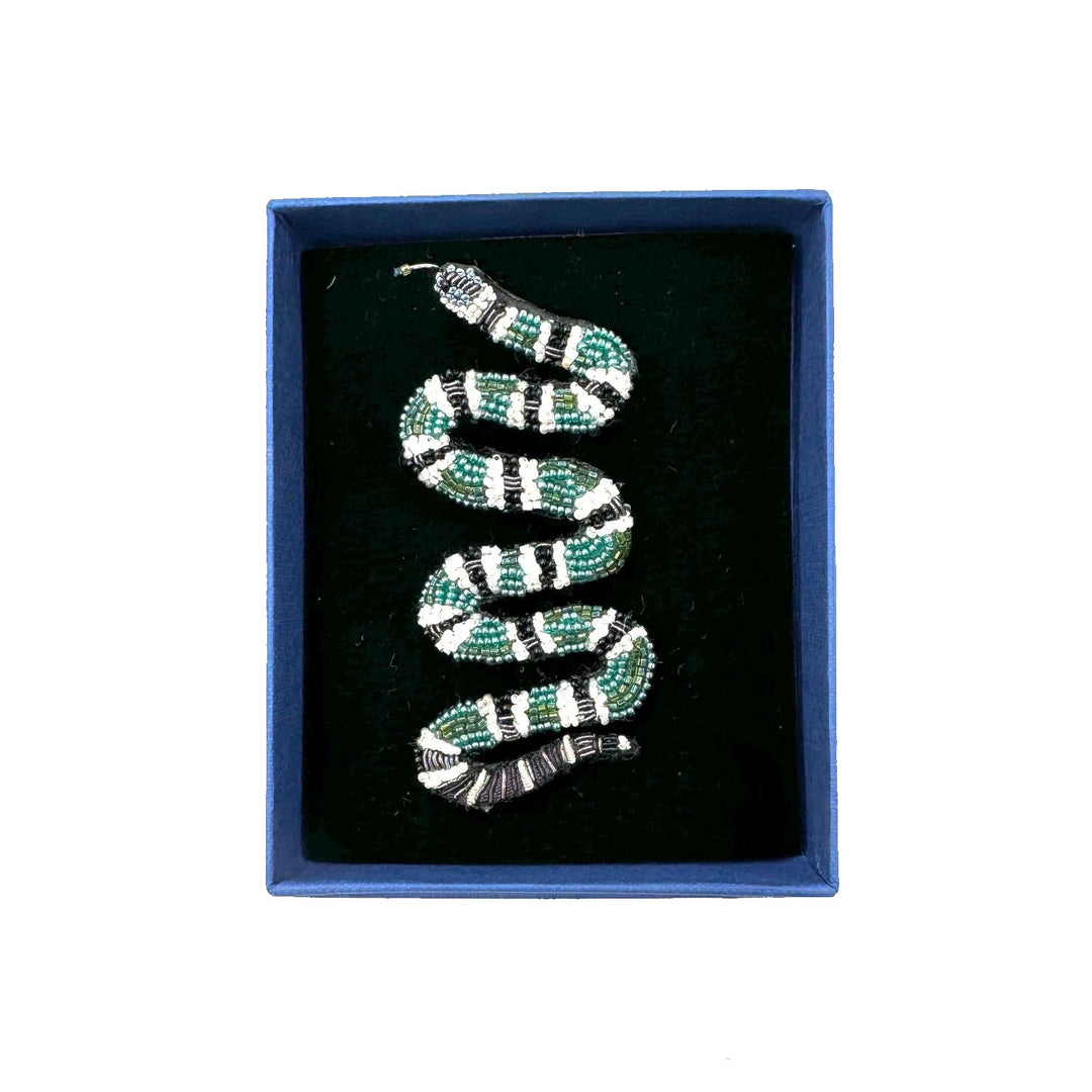 Green Banded Snake Brooch Pin