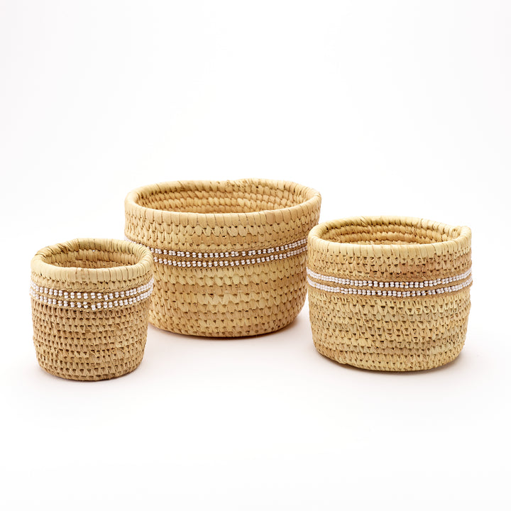 Small Nomadic Basket with White Beaded Rings