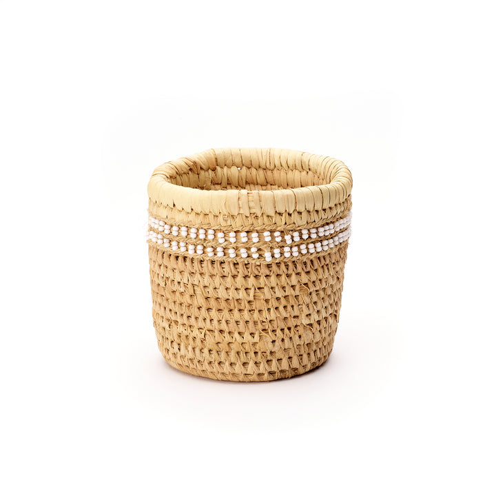 Small Nomadic Basket with White Beaded Rings
