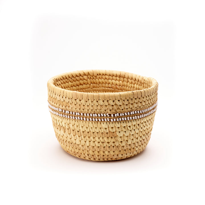 Large Nomadic Basket with White Beaded Rings