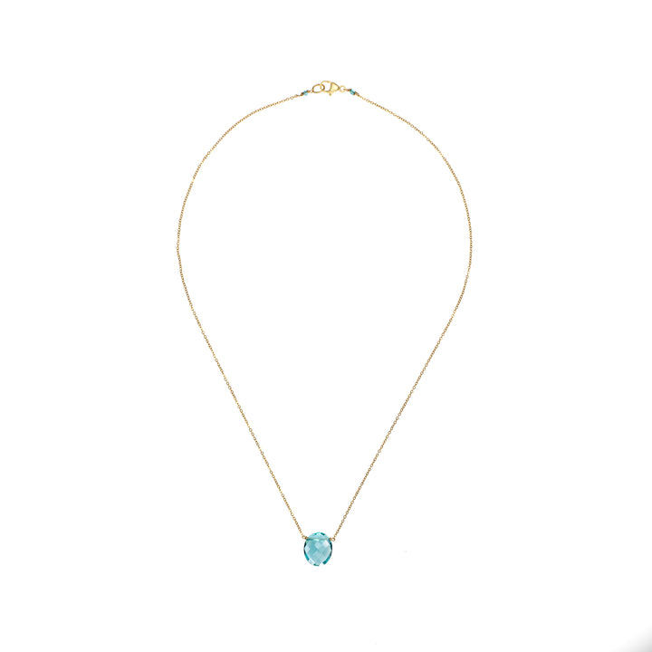 Aqua Quartz Oval Drop Necklace