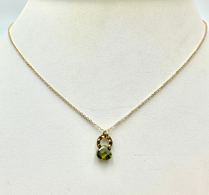Olive Cubic Zirconia Drop with Cord Necklace