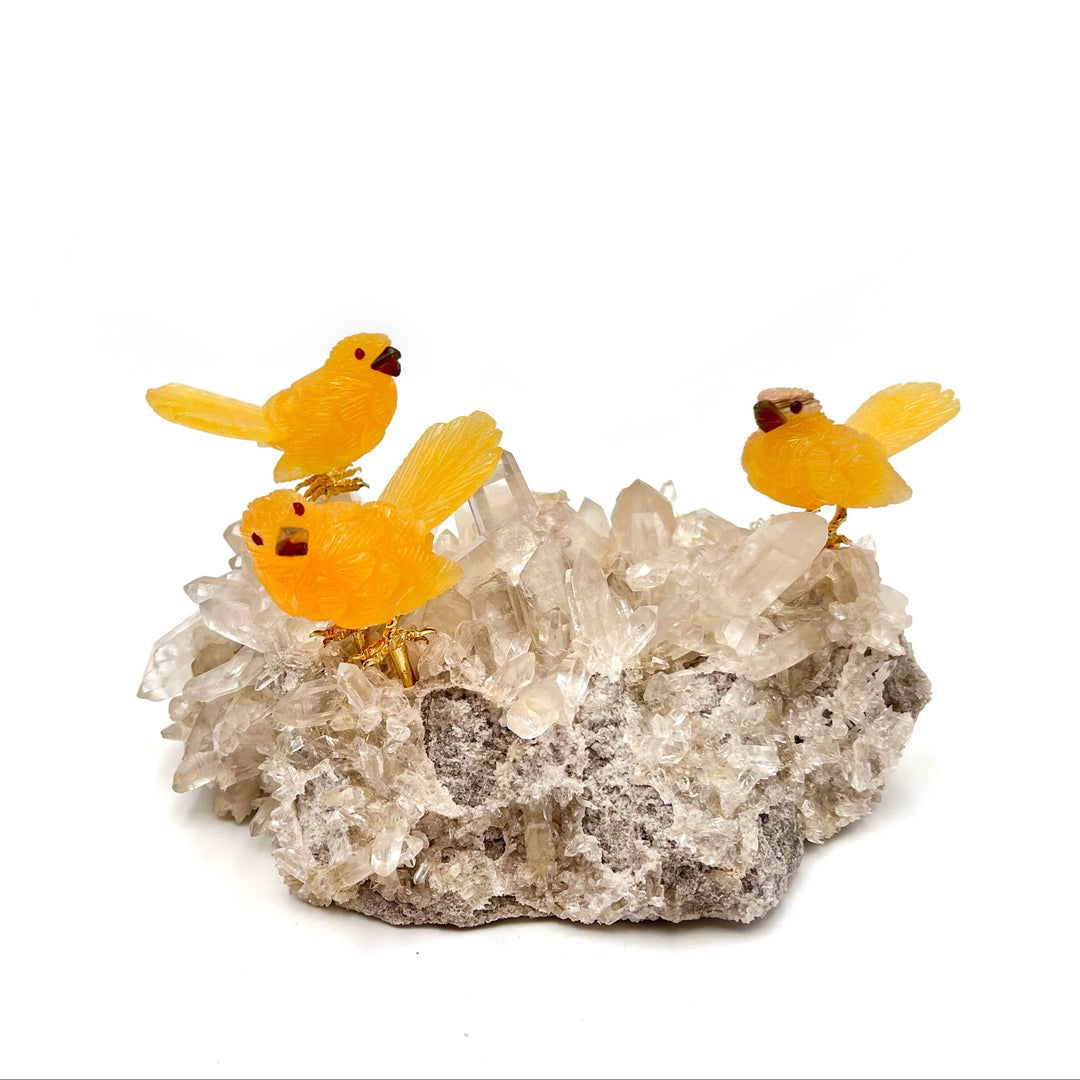 Sparrow Trio Carvings on Quartz