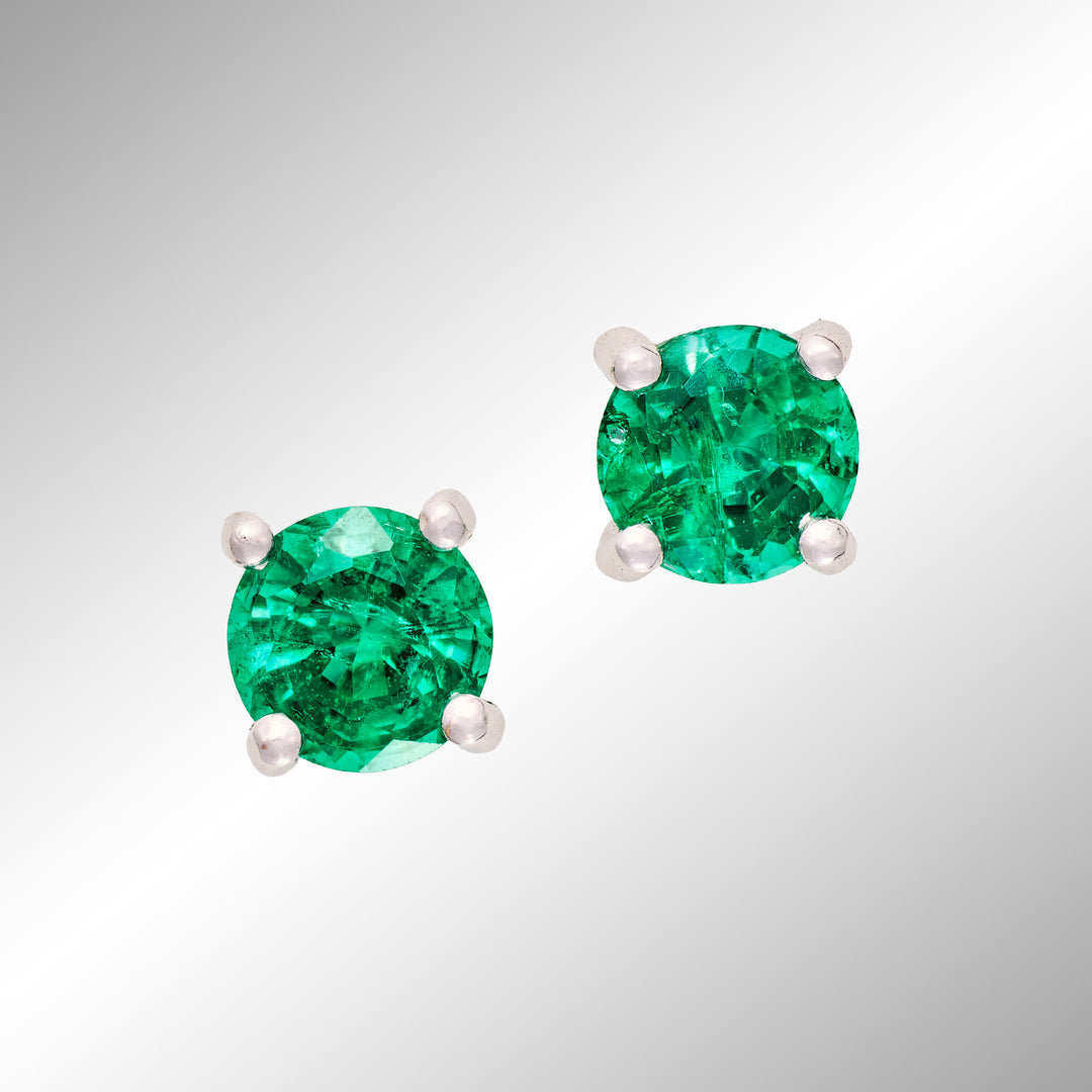 Emerald Studs in 18k White Gold