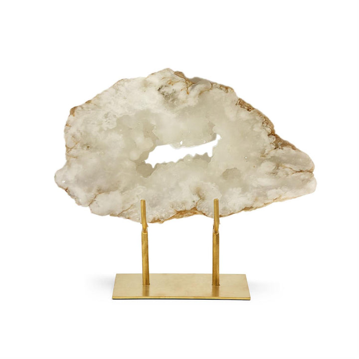 White Quartz Geode Slice on Stand