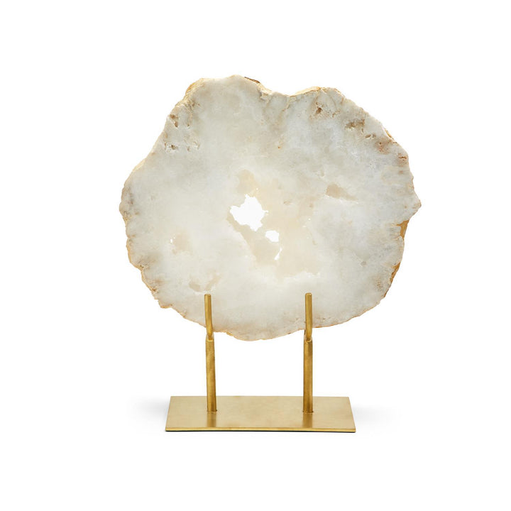 White Quartz Geode Slice on Stand