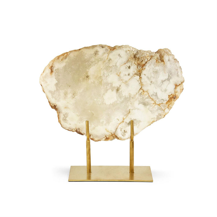 White Quartz Geode Slice on Stand
