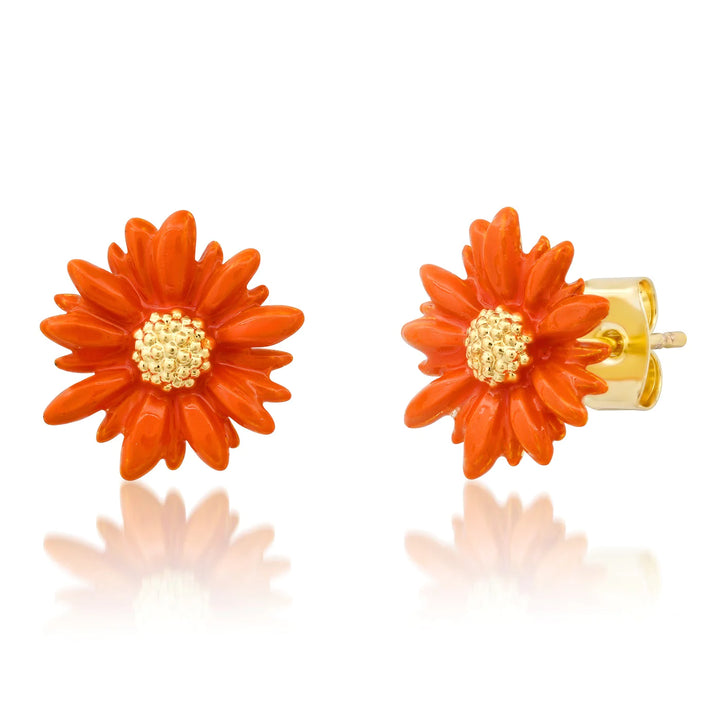 Gerbera Orange Enamel Daisy Earrings