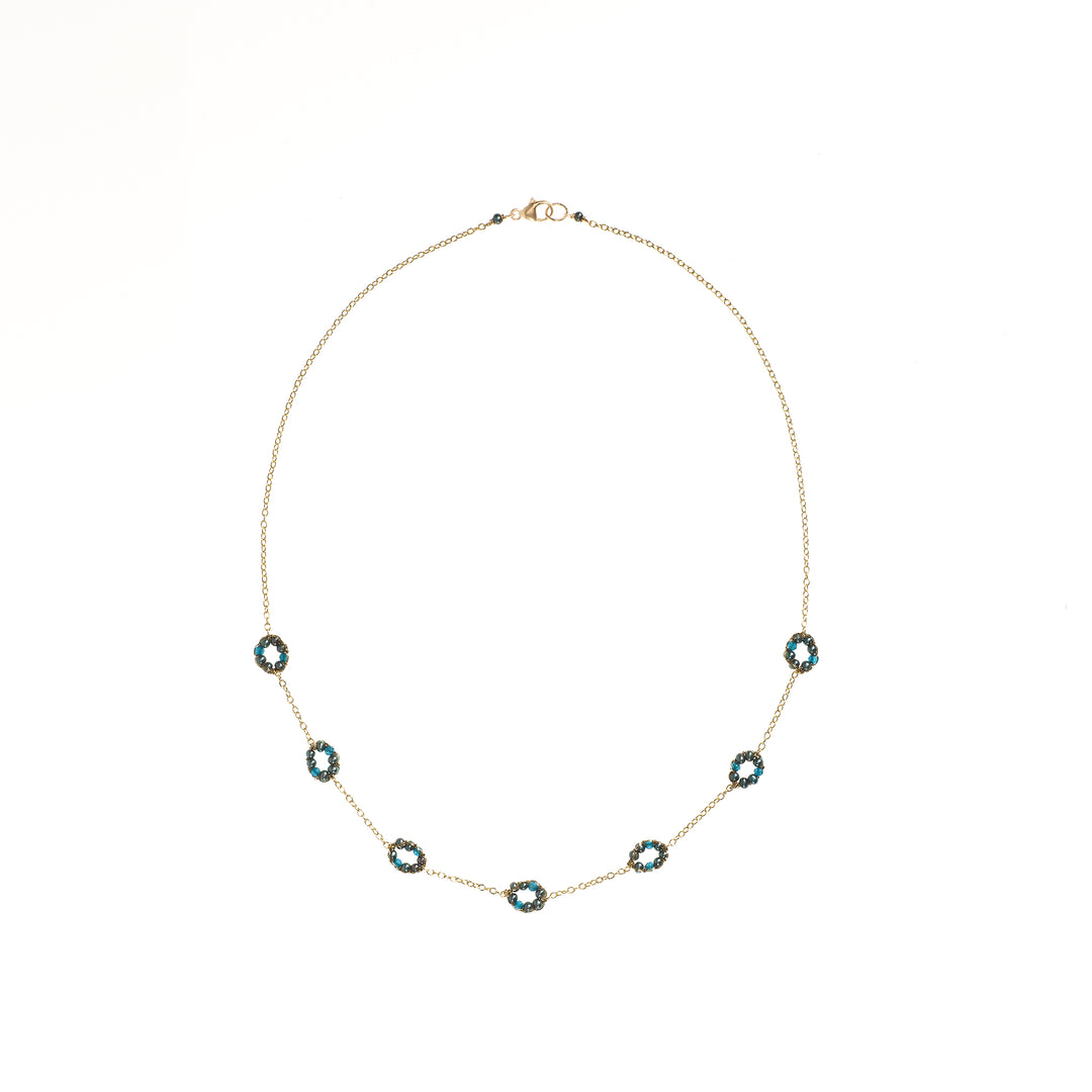 Woven Loops with Teal Pearl and London Blue Topaz Necklace